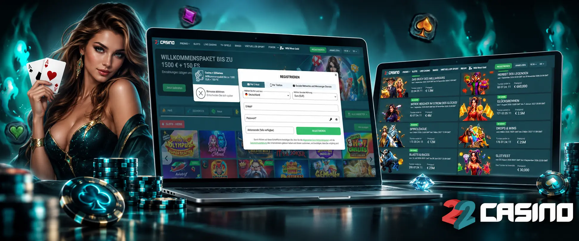 So meldest du dich bei 22Casino an