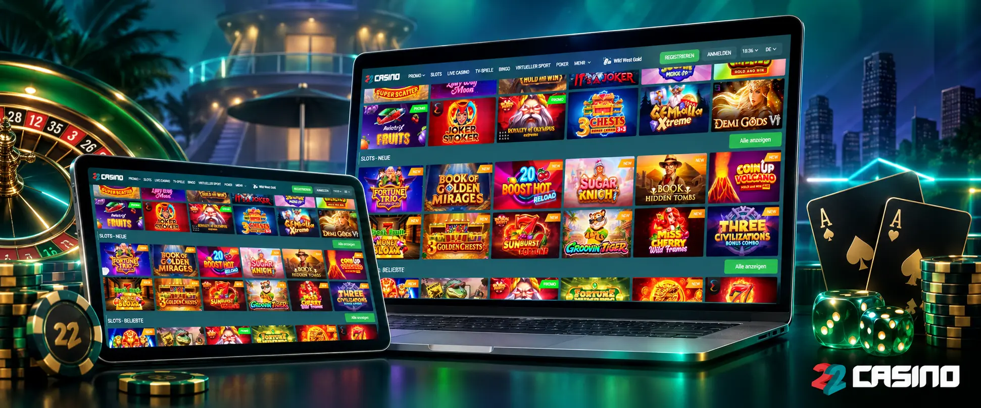 Starte mit Slots bei 22Casino